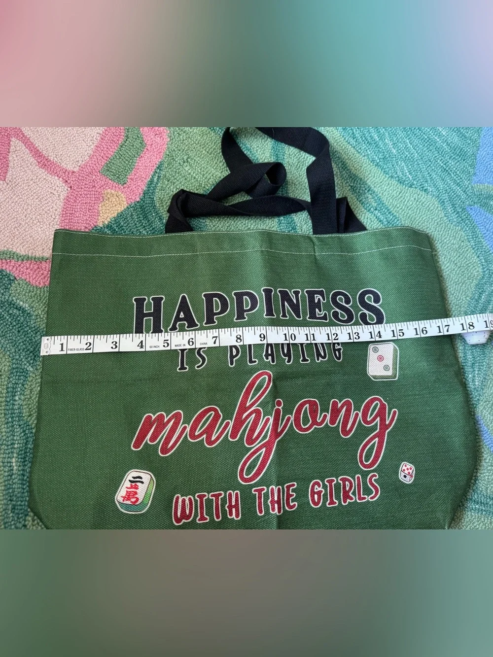 Green Mahjong Tote Bag - Unbranded with interior zip pouch